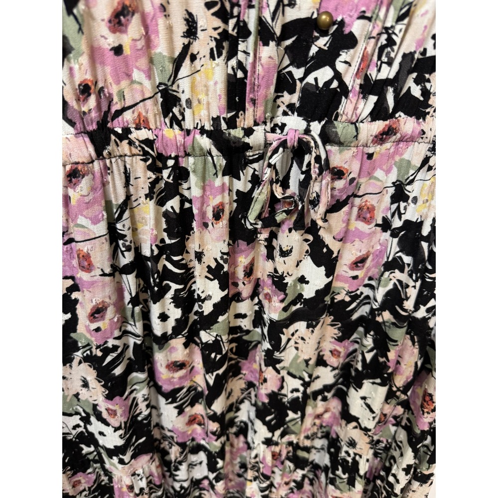 Torrid Floral Swiss Dot Midi Dress Black Pink Whimsigoth Boho Pockets Size 2XL - Picture 6 of 9